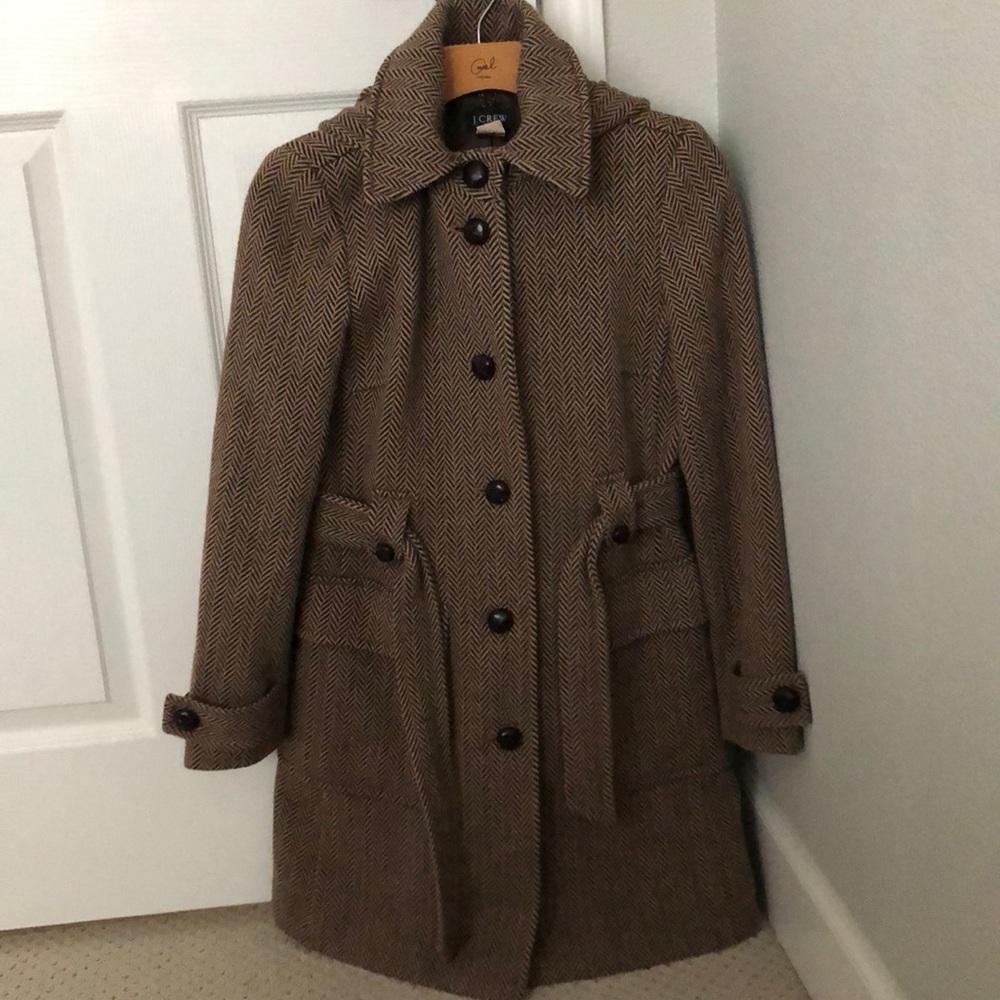 J.Crew Herringbone Wool Coat with Hood